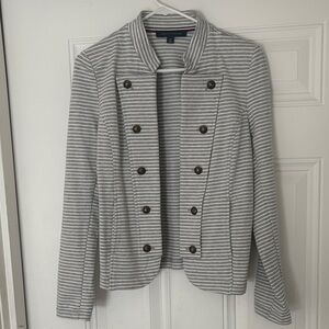 Tommy Hilfiger Gray and White Striped Military-Style Knit Blazer